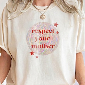 Comfort Colors® Disco Ball Graphic Shirt: Respect Disco Tee, Retro Romantisch Moeder-shirt