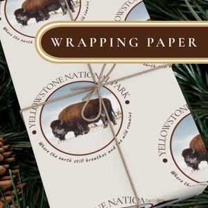 Yellowstone National Park Wrapping Paper, Bison Holiday Gift Wrap, Buffalo Christmas Present Wrap, Nature Lover Rustic Decor