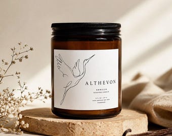 Scented Soy Wax Candle in Amber Glass Jar, Aromatherapy Housewarming Gift for Her