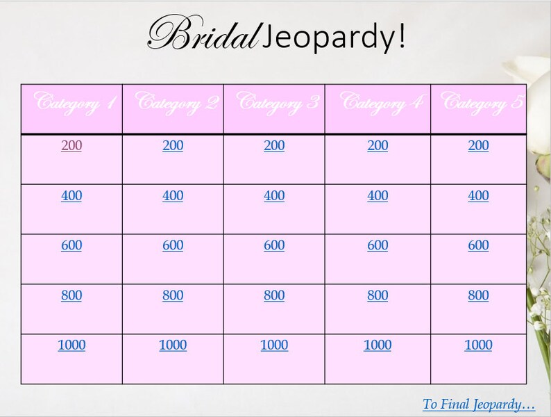 Bridal Shower Jeopardy Game Powerpoint Template Etsy