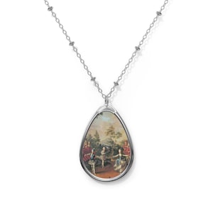 Marie Antoinette And Her Brother Dance Custom Oval Necklace - Elegant Silver Pendant