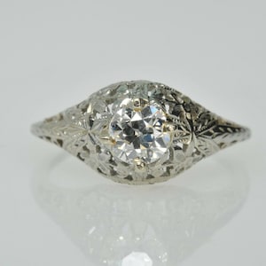 S A L E  -  Antique 14k White Gold Filigree 0.5 Ct European Cut Solitaire Diamond Ring