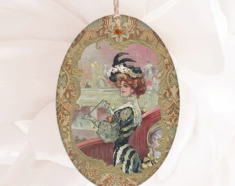 Art Nouveau Theater Lady Hanging Wood  Ornament Magnet