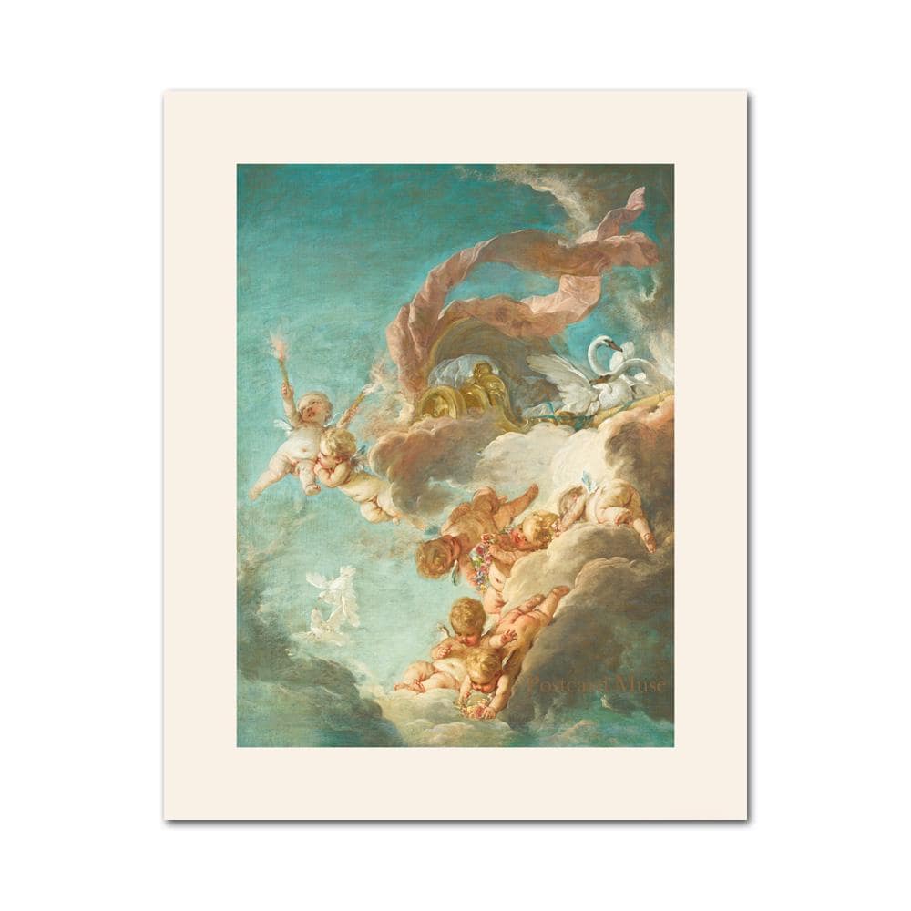 Cherubs With The Chariot Of Venus By Boucher Antique Image Poster Giclee Print