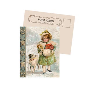 Victorian Christmas Girl With A Dog New Vintage Image Postcard