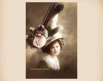 Lady Humorous Hat New 4x6 Vintage Postcard Image Photo Print LE34