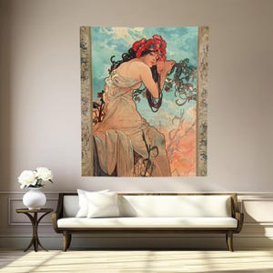 Art Nouveau Lady As Summer By Mucha Tapestry Curtain Tablecloth Bed Cover Home Decor