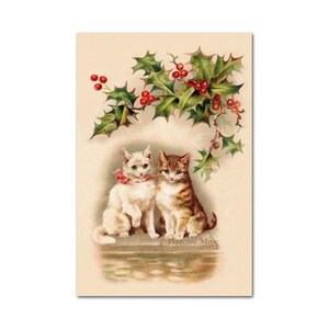 Póster vintage de gatitos navideños victorianos impreso en papel