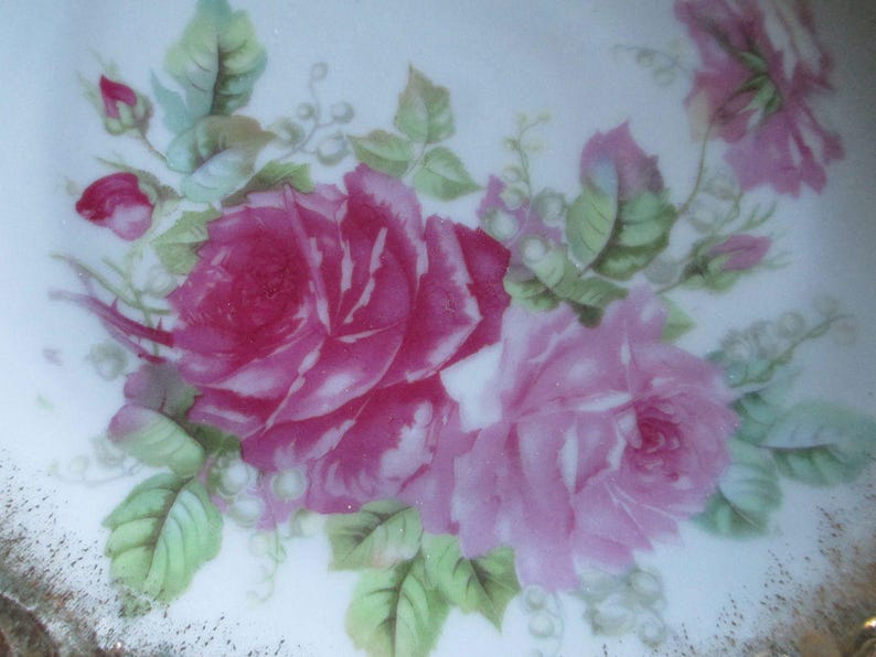 Rich Vintage German Porcelain Roses And Gold Plate
