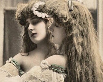 French Stage Beauty Gabrielle Robinne With A Mirror Original Antique Postcard