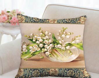 Multicolor Grandma's Cottage Lily of The Valley and Butterflies Vintage Cottage Garden Throw Pillow 16x16 Multicolor Grandma's Cottage Lily of The Valley and Butterflies Vintage Cottage Garden Throw Pillow 16x16