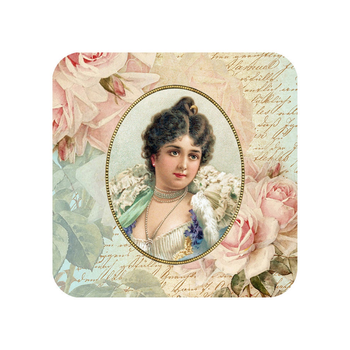Victorian Lady Vintage Image Custom Coasters 4pc Set Etsy