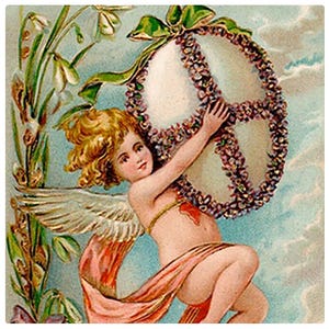 Gold Embossed Angel With An Easter Egg Original Antique Postcard