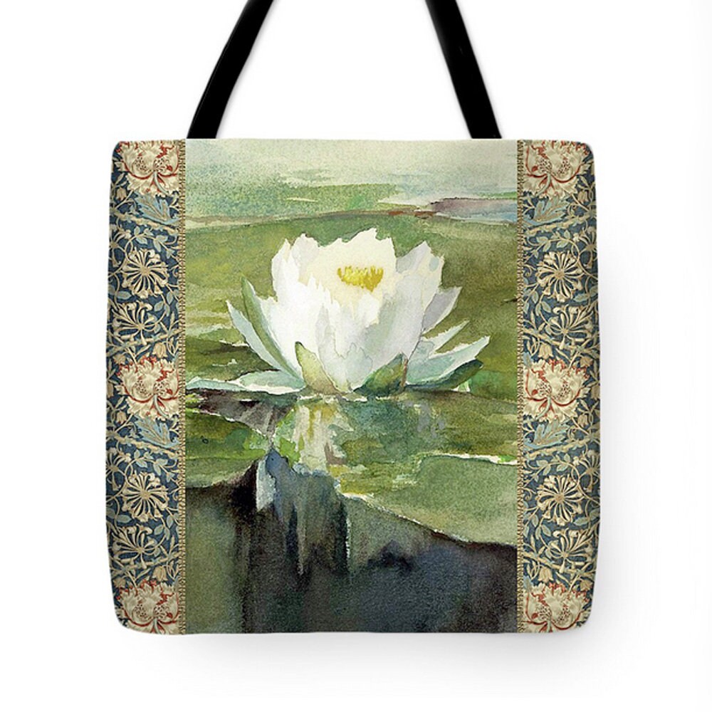 Front Personalized Lotus Flowers Classic Tote Purse w/Leather Trim Front Personalized Lotus Flowers Classic Tote Purse w/Leather Trim
