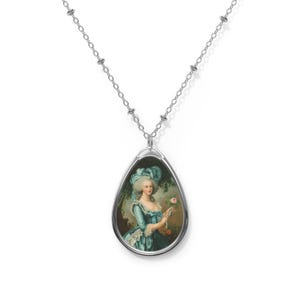 Marie Antoinette With A Rose Custom Oval Necklace - Elegant Silver Pendant