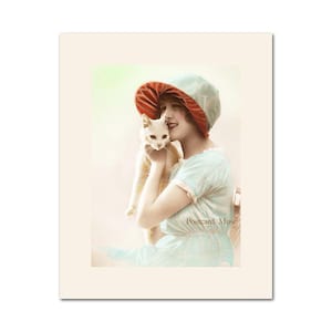 Art Deco Lady With A White Cat Vintage Image Poster Print Paper Or Foam