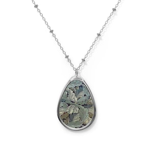 Art Nouveau By William Morris Custom Oval Necklace - Elegant Silver Pendant