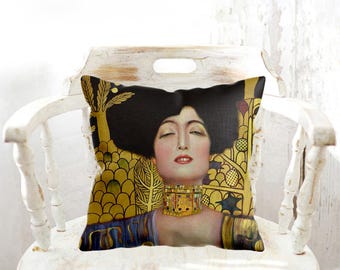 Coussin carré double face personnalisé Art Nouveau Visage de Judith par Klimt