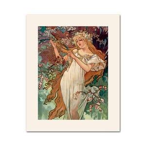 Art Nouveau Lady As Spring By Mucha Vintage Image Poster Print