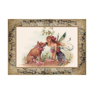 Victorian Christmas Fairy With A Pig Small Cotton Fabric Sample Quilt Block Panel Sewing Applique