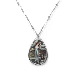 Art Nouveau Dragonfly Fairy Custom Oval Necklace - Elegant Silver Pendant