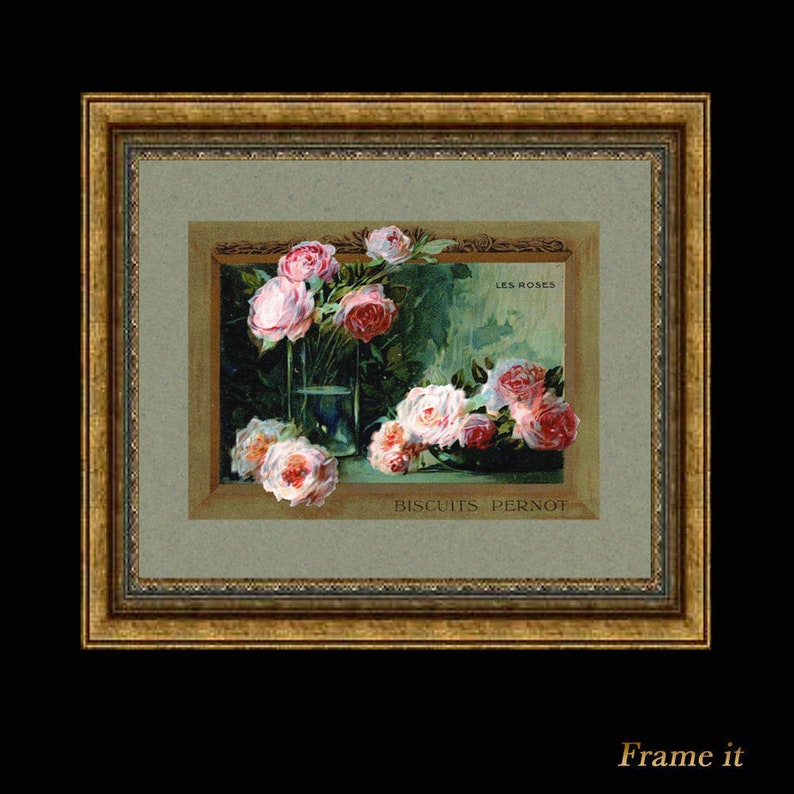 Splendid Pink Roses Biscuits Pernot Antique Victorian Trade Card