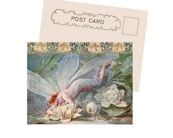 Art Nouveau Lotus Fairy New Antique Image Postcard