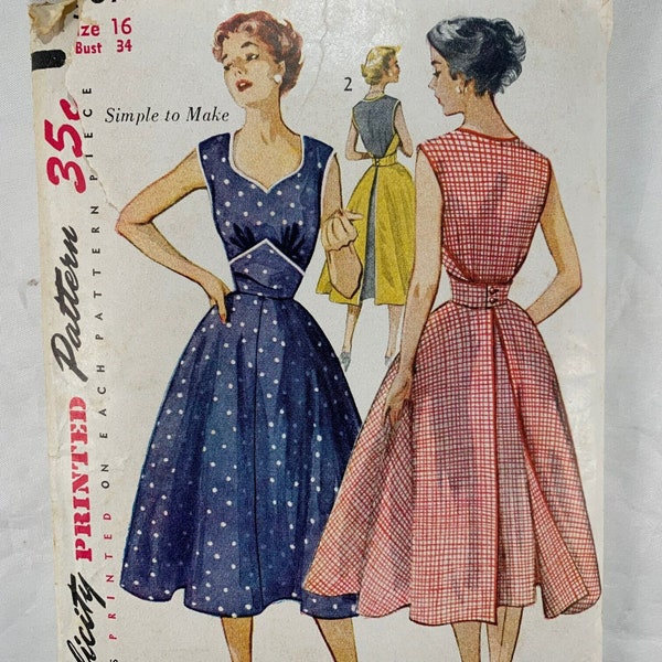 Vintage 1952 One Piece Wrap Around Dress Simplicity Pattern 3967 "Simple to Make" Bust 34