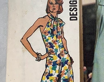 Vintage 1973 Halter-Jumpsuit and Cardigan Simplicity Pattern 5682 Ladies Designer Fashion Bust 36