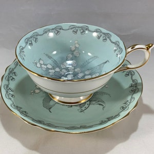 Vintage 1950s Paragon English Bone China Cup and Saucer--To The Bride--Turquoise