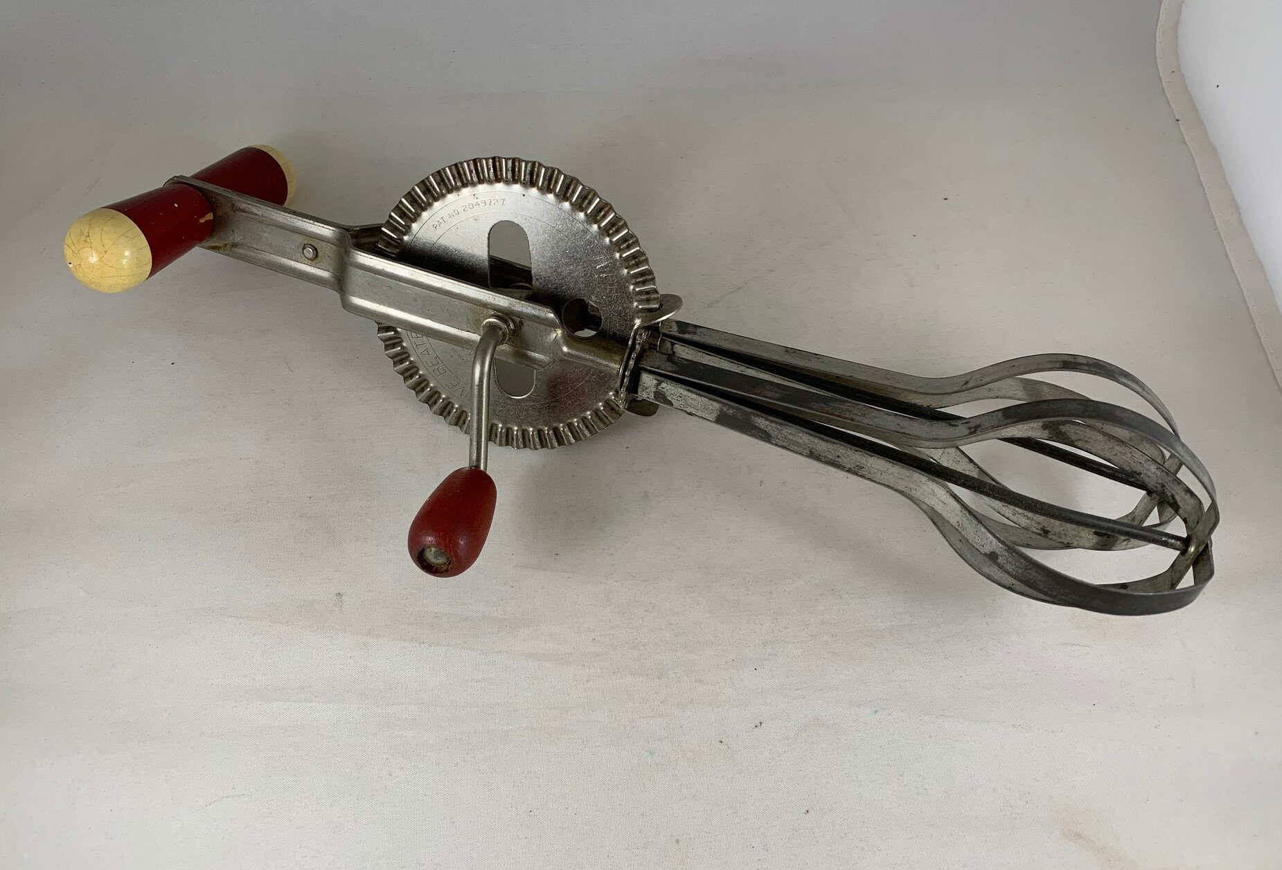 Antique Vintage Hand Crank Turn Egg Beater Mixer with Red Wood Handle -  antiques - by owner - collectibles sale 