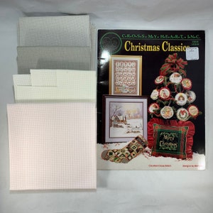 Counted Cross Stitch Patterns for Christmas Stocking, Ornaments, Pictures, Advent Calendar, Plus Four+ Pieces Aida Cloth