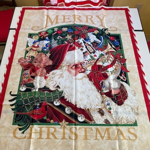 Merry Christmas Fabric Panel--Santa and Toys--Wall Hanging or Lap Quilt