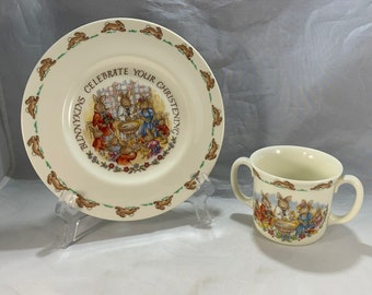 Vintage Royal Doulton Bunnykins Two-Handle Mug--Celebrate Your Christening