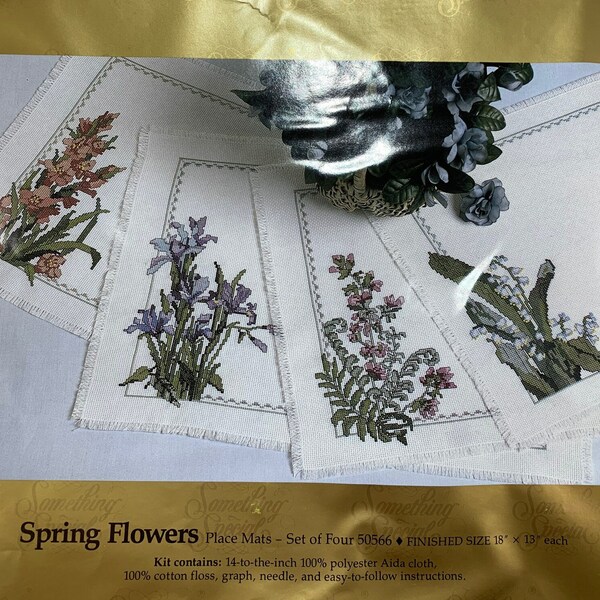 Counted Cross Stitch Kit Set of 4 Placemats--Spring Flowers