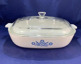 Vintage Corning Ware Cornflower 10 Inch Casserole/Skillet P-10-B With Glass Lid