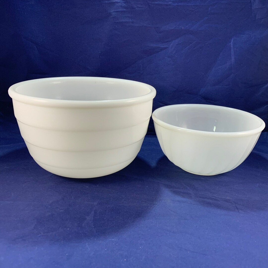 Two Vintage White Milk Glass Mixing Bowls Circa Etsy