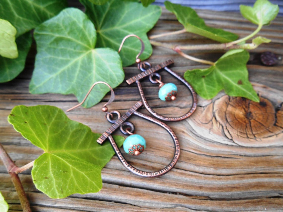 Handmade Copper Earrings With Turquoise Color Dangle Dangle Etsy