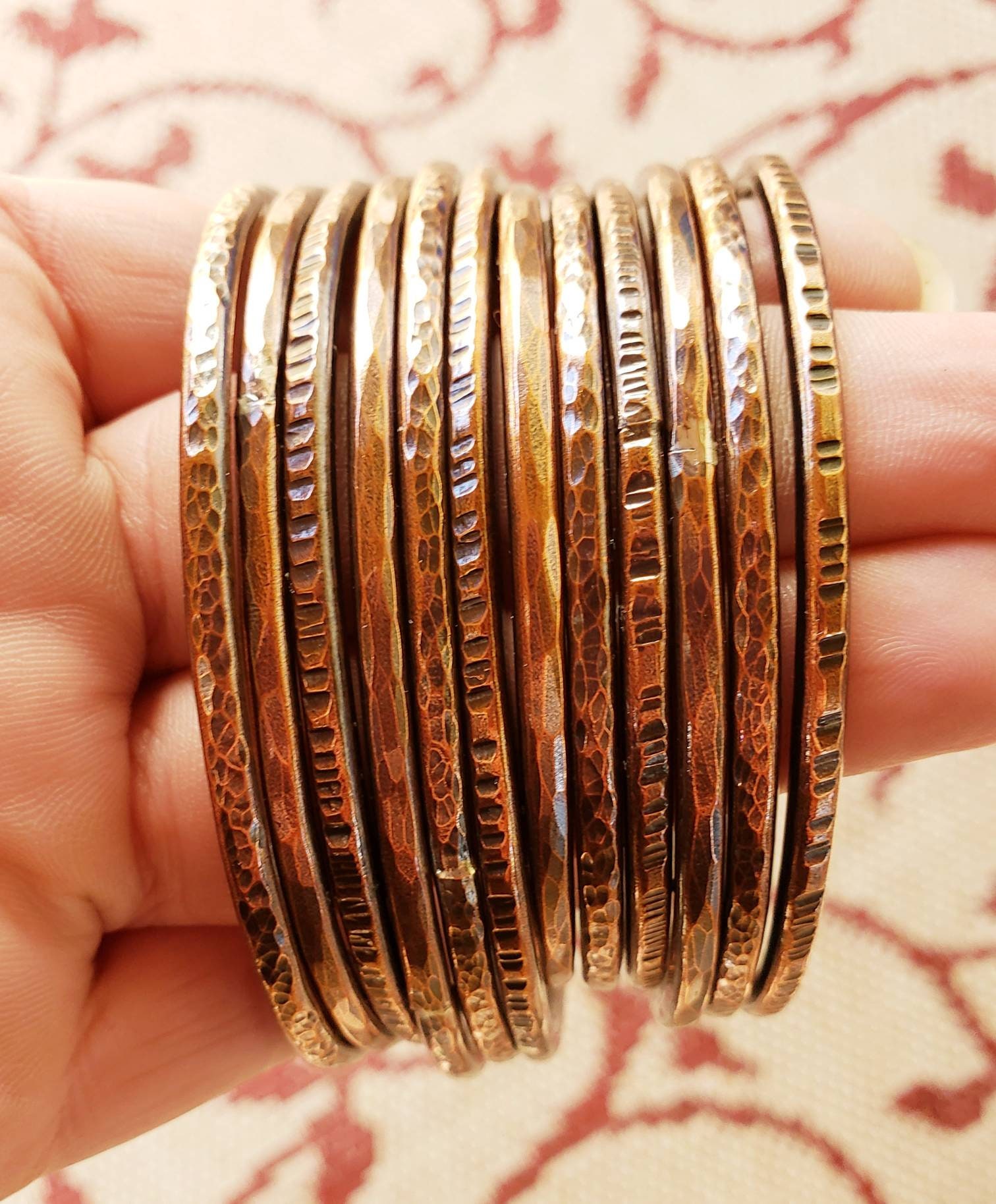 Pure Copper Stacking Bangle Set Solid Copper Bangles Rustic Etsy