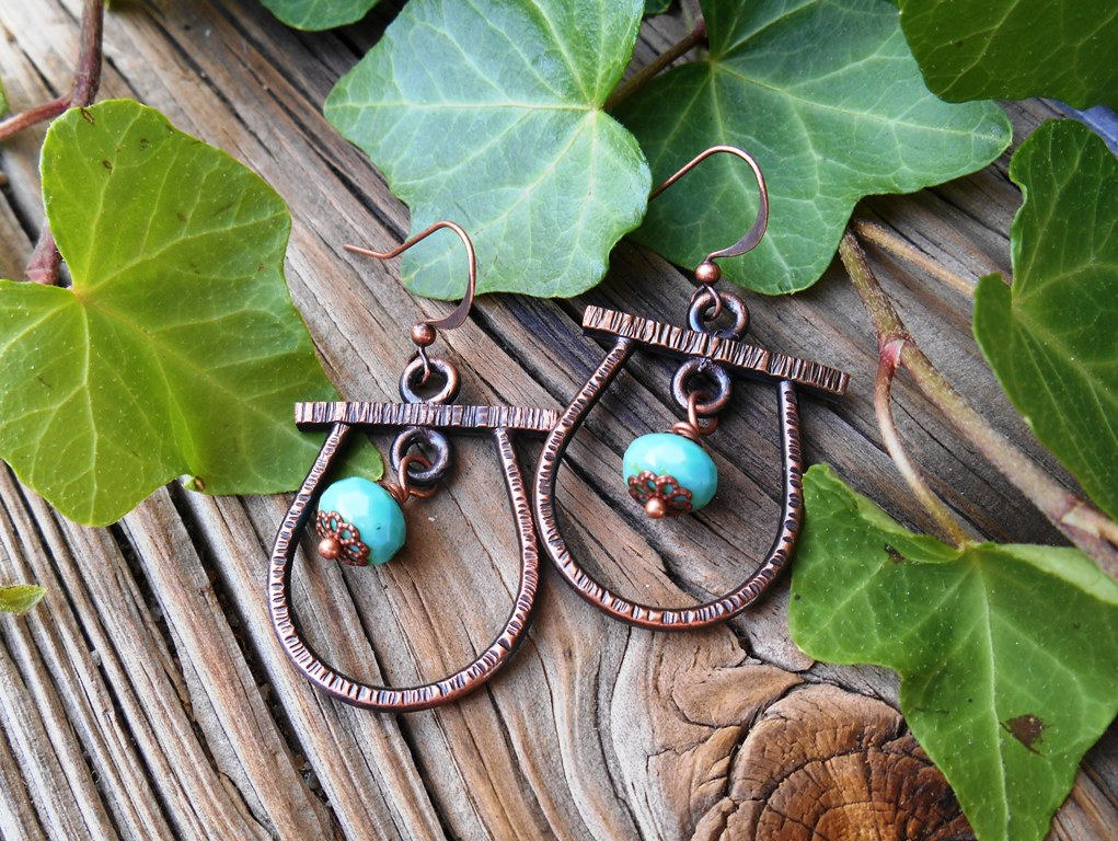 Handmade Copper Earrings with Turquoise color Dangle Dangle Etsy