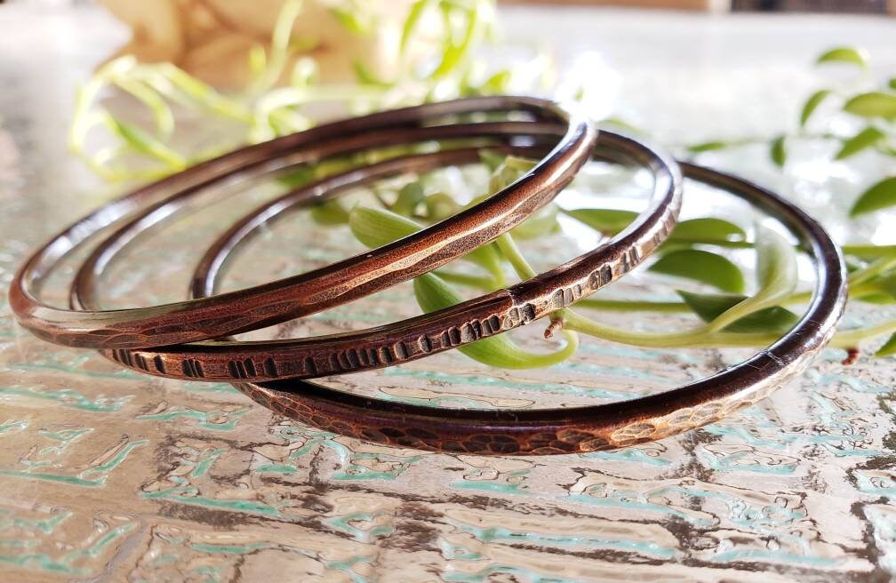 Pure Copper Stacking Bangle Set Solid Copper Bangles Rustic Etsy
