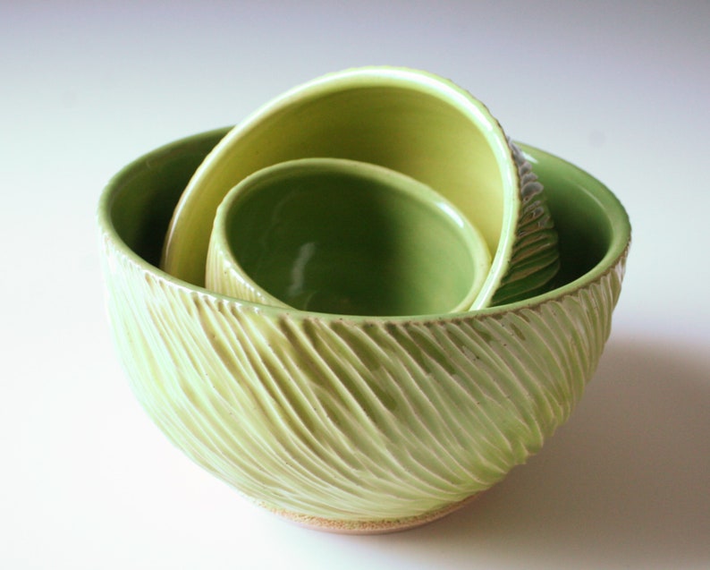 Beautiful Ceramic Nesting Bowl Set Handmade Mixing Serving Etsy