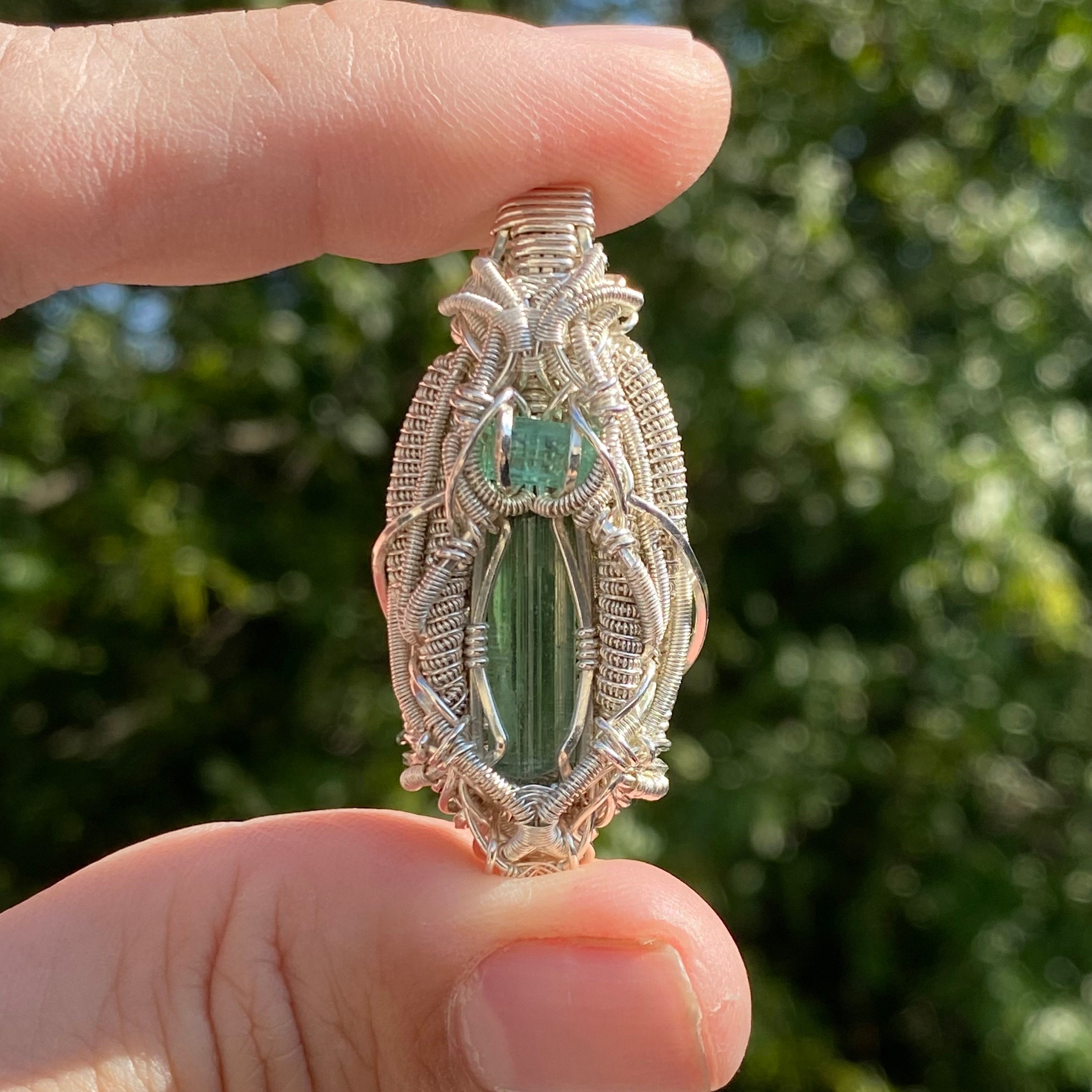 Emerald Tourmaline Pendant, Heady Wire Wrapped Pendant, Crystal - Main Image