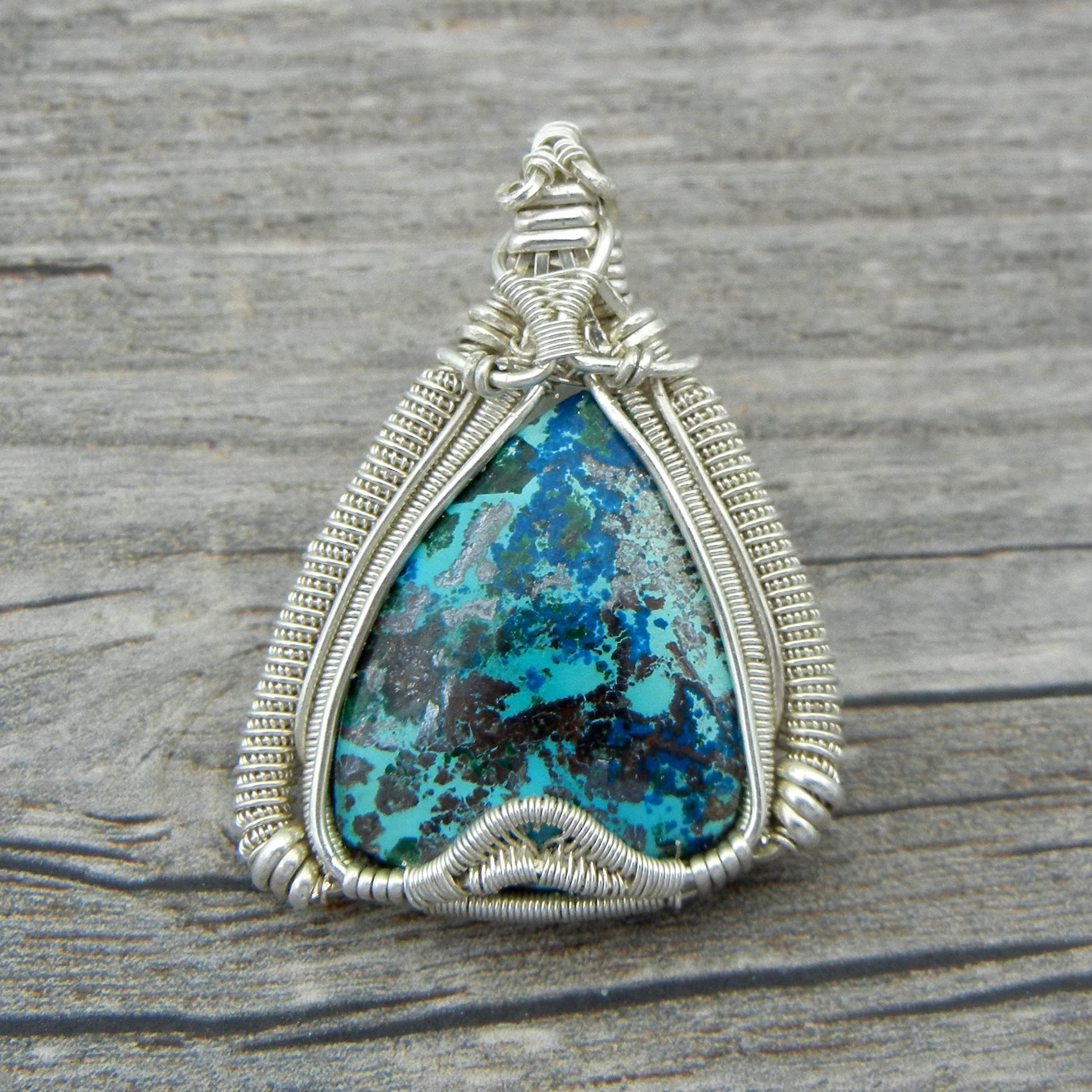 Shattuckite Silver Wrapped Earrings