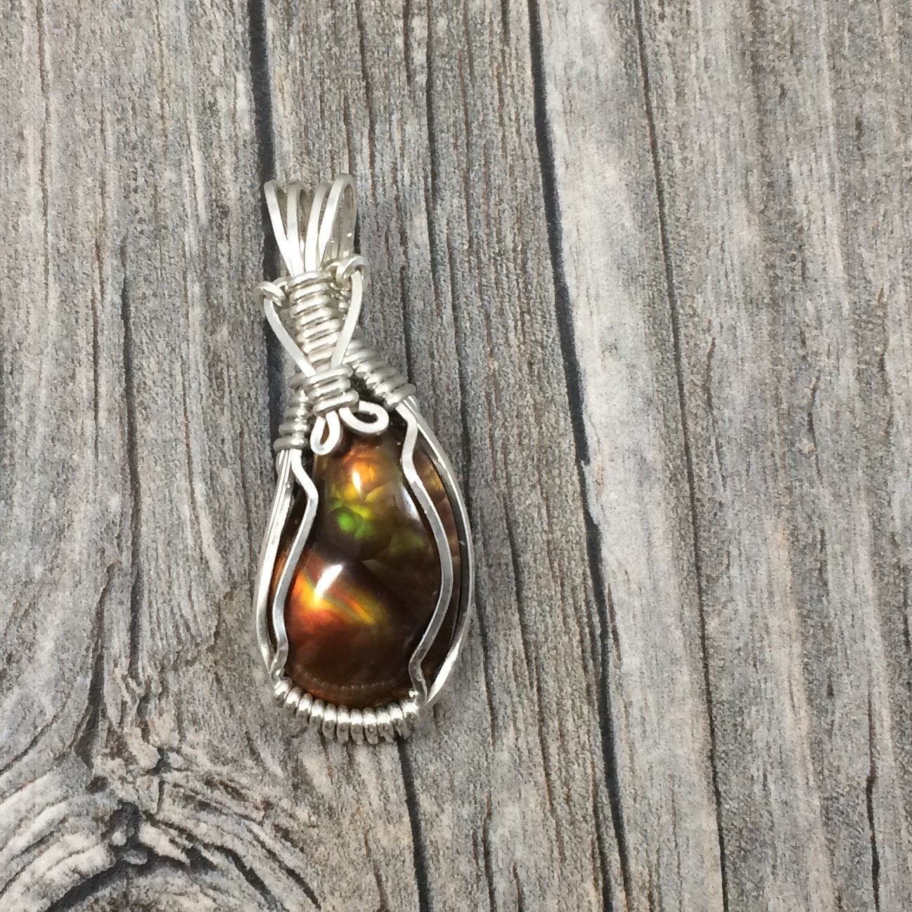 Handcrafted women/'s jewelry Fire Agate stone wire wrapped pendant Elegant accessories
