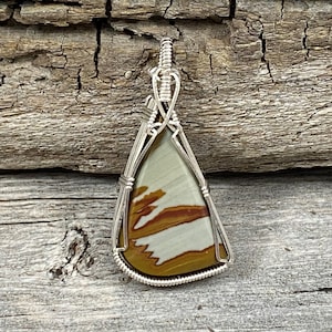 Dead Camel Jasper Pendant, Wire Wrapped Pendant, Sterling Silver Pendant