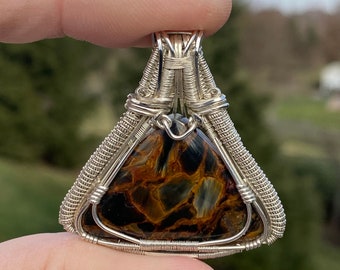 Handmade Pietersite Pendant: Sterling Silver Wire Wrap Jewelry