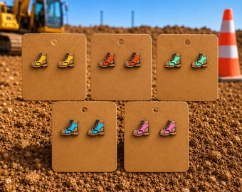 Work Boot Stud Earrings | Construction Gift | Trades Jewelry | Handmade Wood Accessories