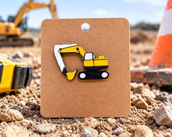 Excavator Pin | Heavy Equipment Gift | Construction Wooden Lapel Accessory | Handmade Trades Jewelry