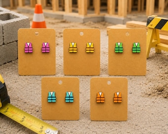 Hi-Viz Safety Vest Stud Earrings | Construction Workwear Jewelry | Gift for Construction Workers